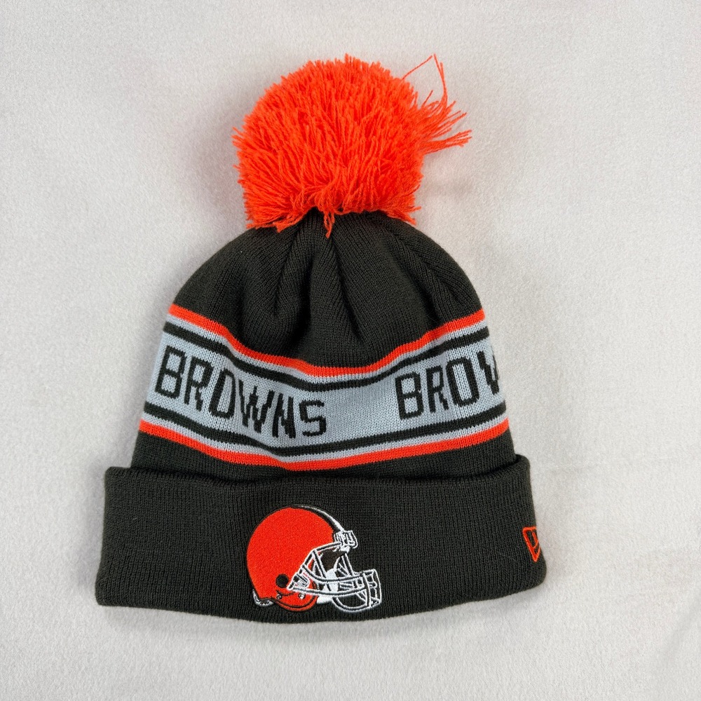 New Era Cleveland Browns NFL Cuffed Pom Beanie Knit Hat Brown Orange OSFM